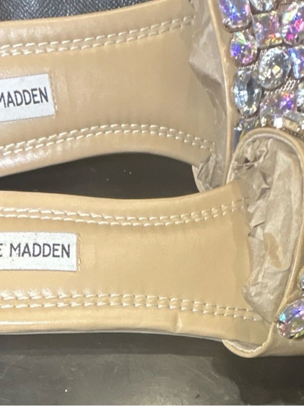 Steve Madden Nude Slide Sandals with Iridescent Crystal Embellishments - Picture 4 of 7